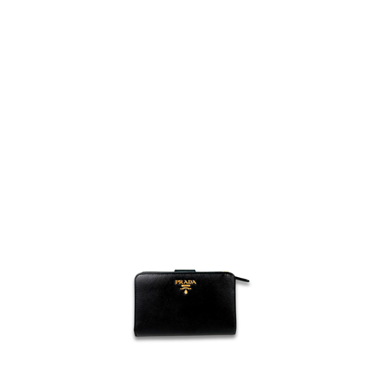 Prada Black Saffiano Mid Size Zipper Wallet