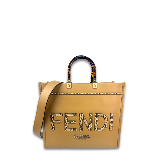Fendi Tan Python Medium Sunshine Shopper Tote