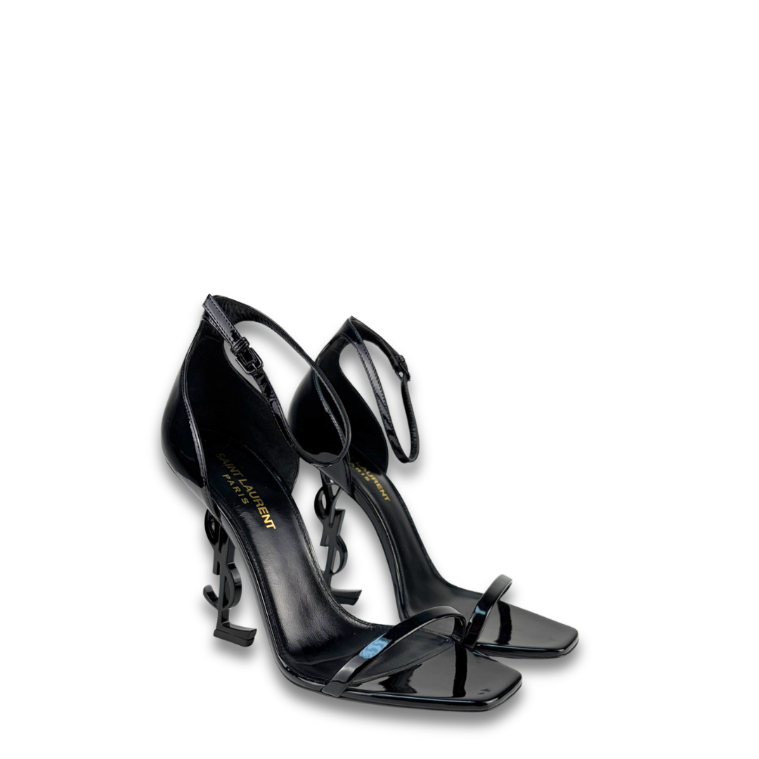 YSL Opyum 85 Black Patent Leather Sandals - Size 38