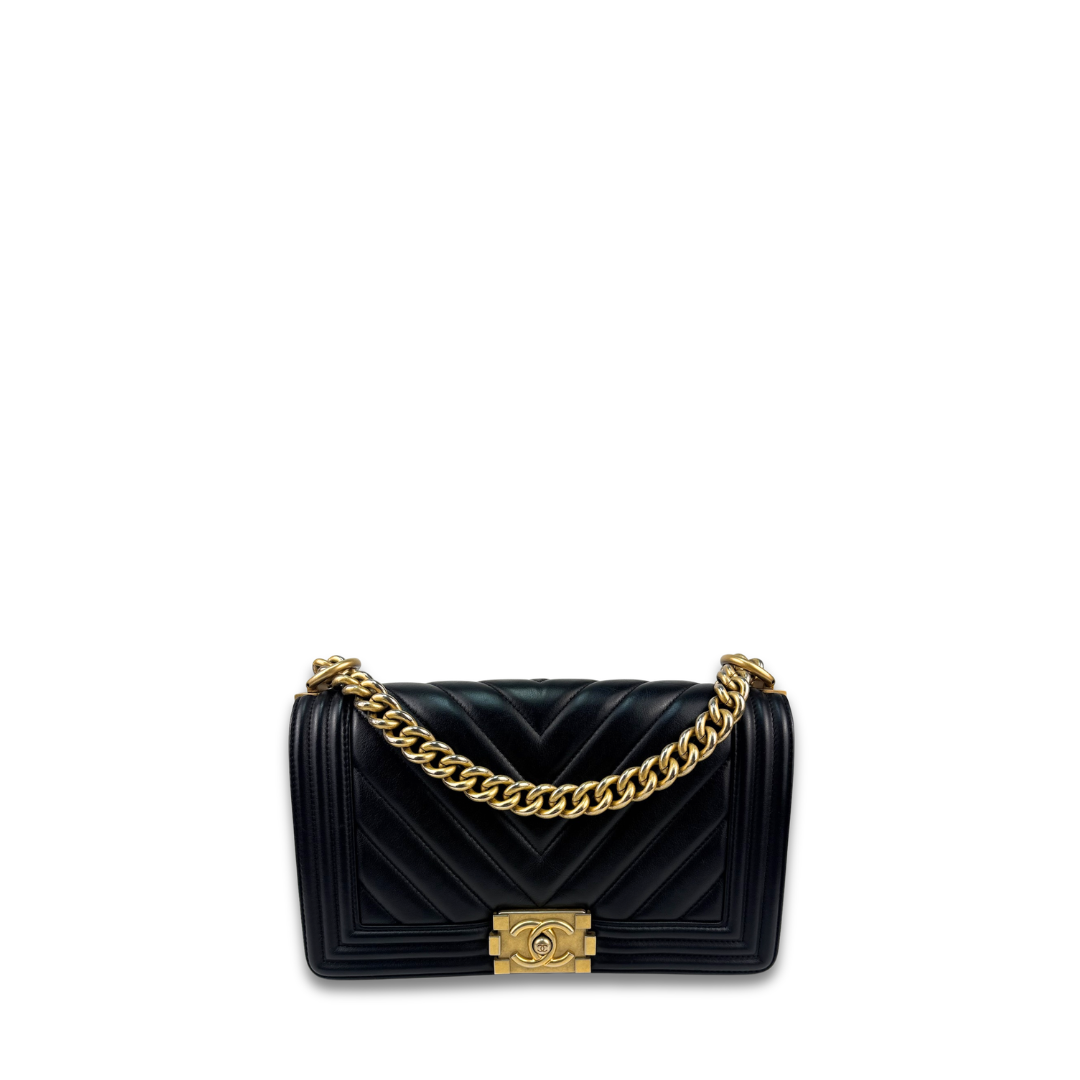 Chanel Black Chevron Calfskin Medium Boy Bag