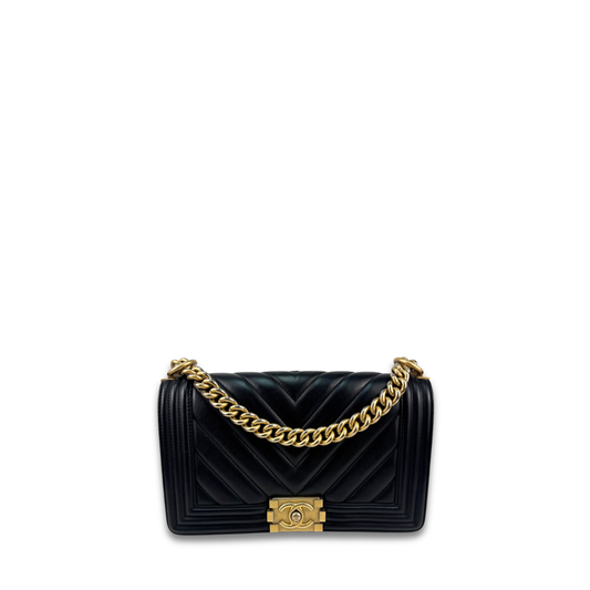 Chanel Black Chevron Calfskin Medium Boy Bag