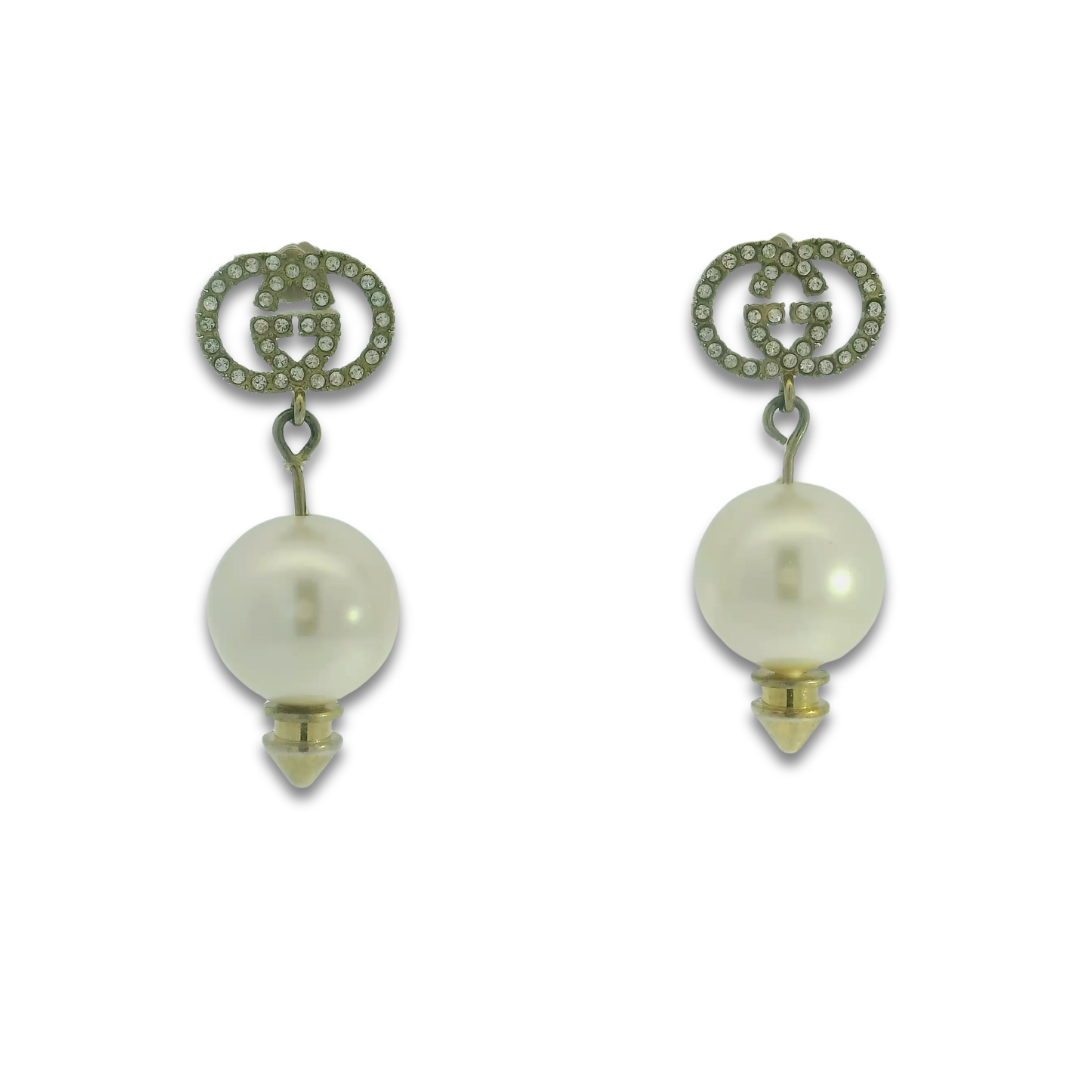 Gucci Logo Pearl Drop Earrings