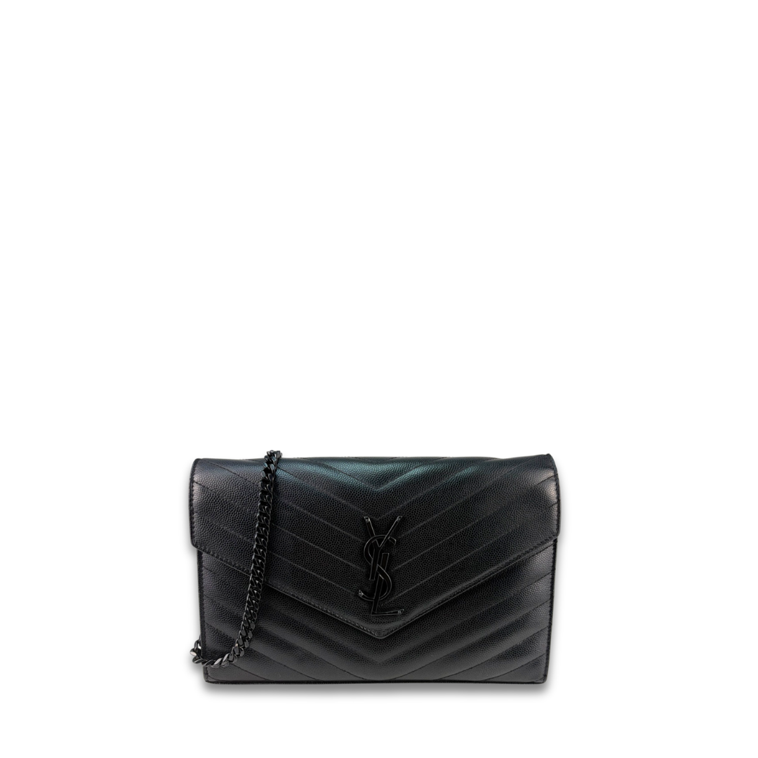 YSL Black Cassandre Quilted Chain Wallet