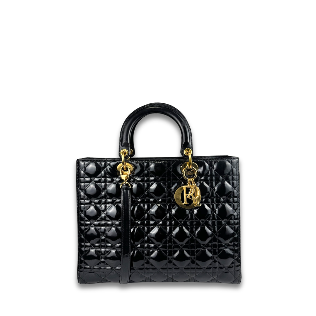 Dior Black Patent Large Lady Dior
