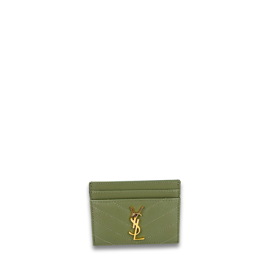 YSL Strong Moss Cassandre Grain de Poudre Leather Card Case