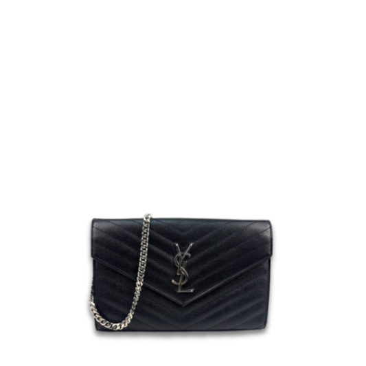 YSL Black Cassandre Quilted Chain Wallet