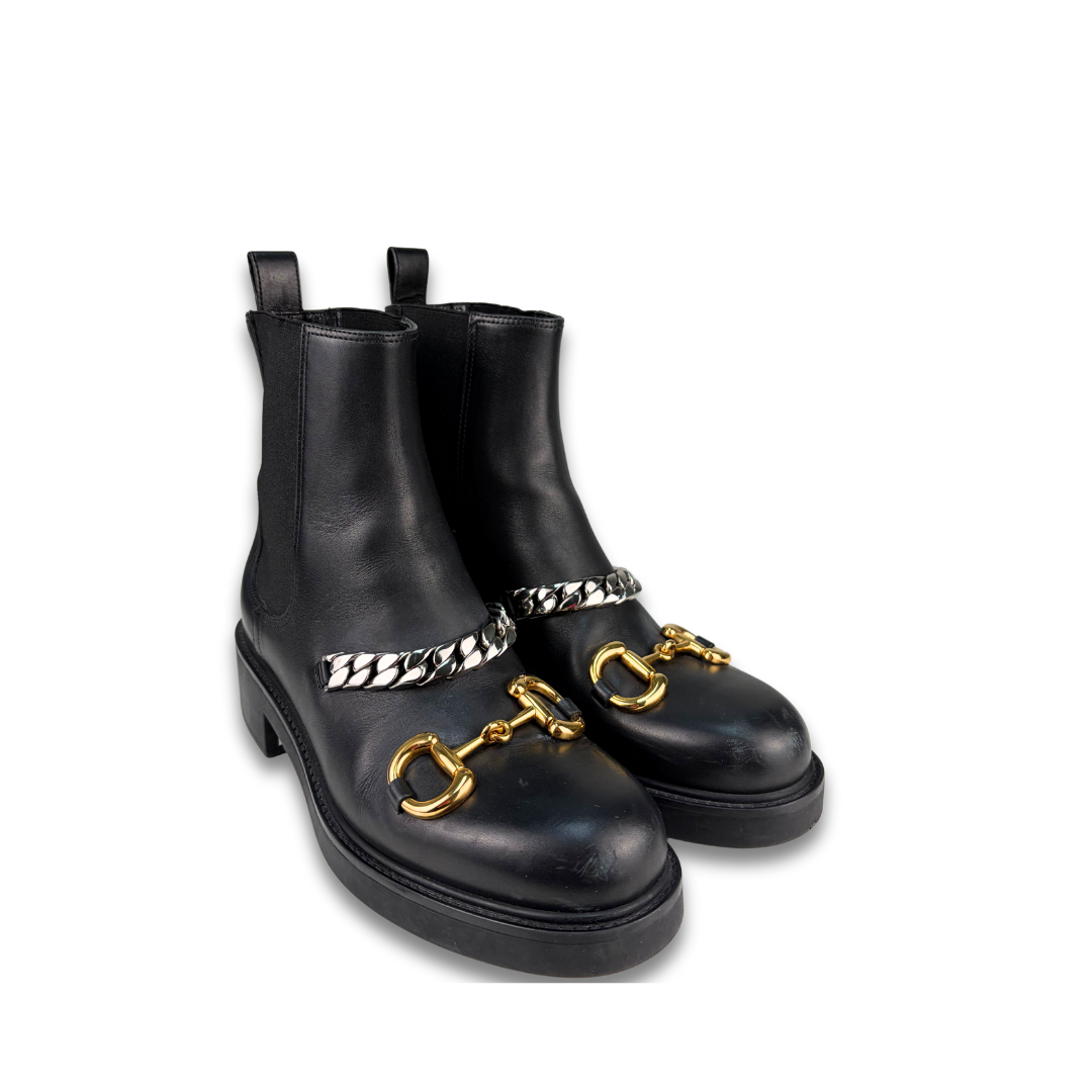 Gucci Deva Horsebit Chain Chelsea Boots - Size 38
