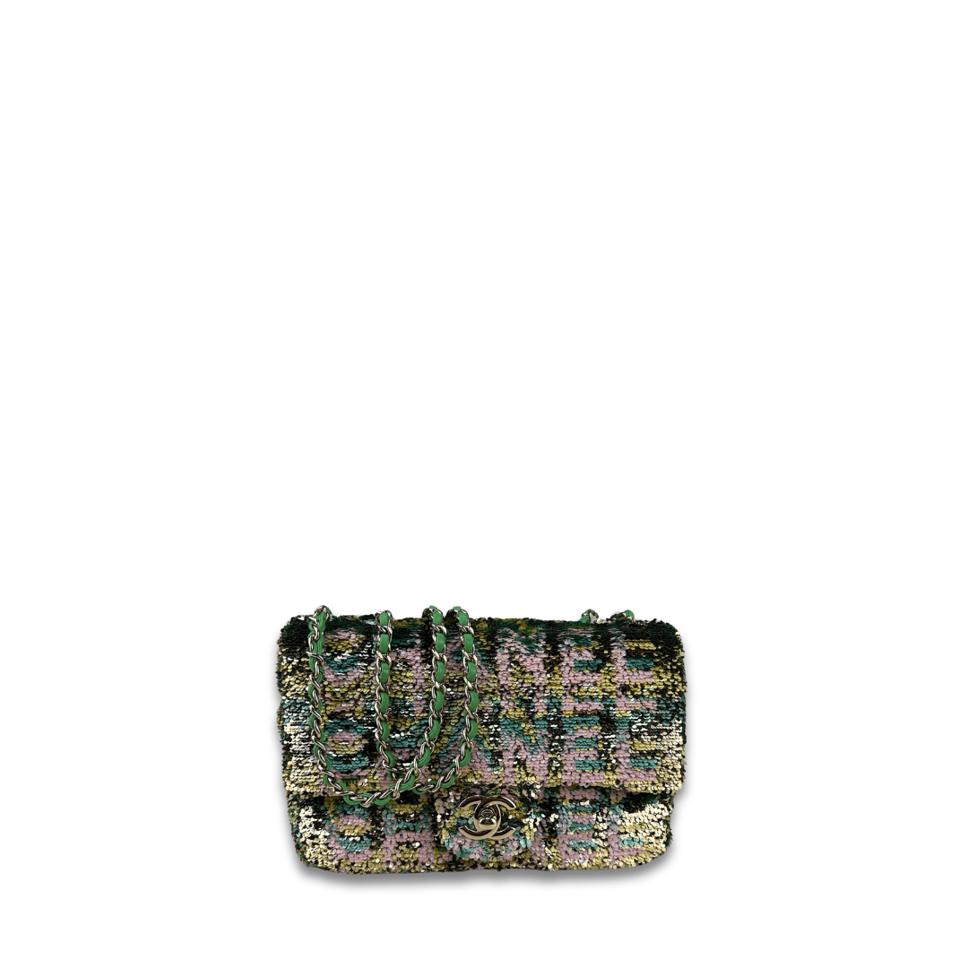 Chanel Green Sequin Logo Mini Flap Bag