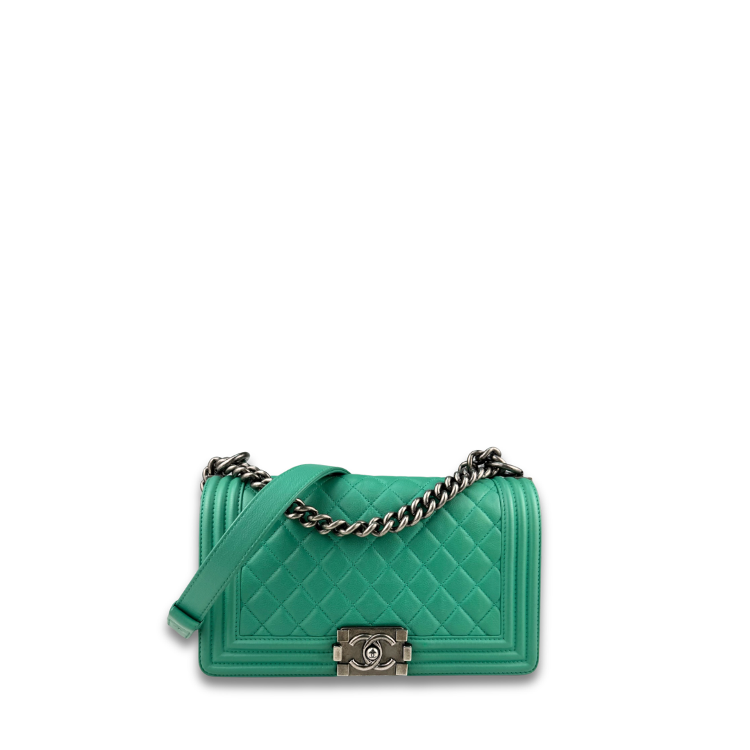 Chanel Green Calfskin Medium Boy Bag