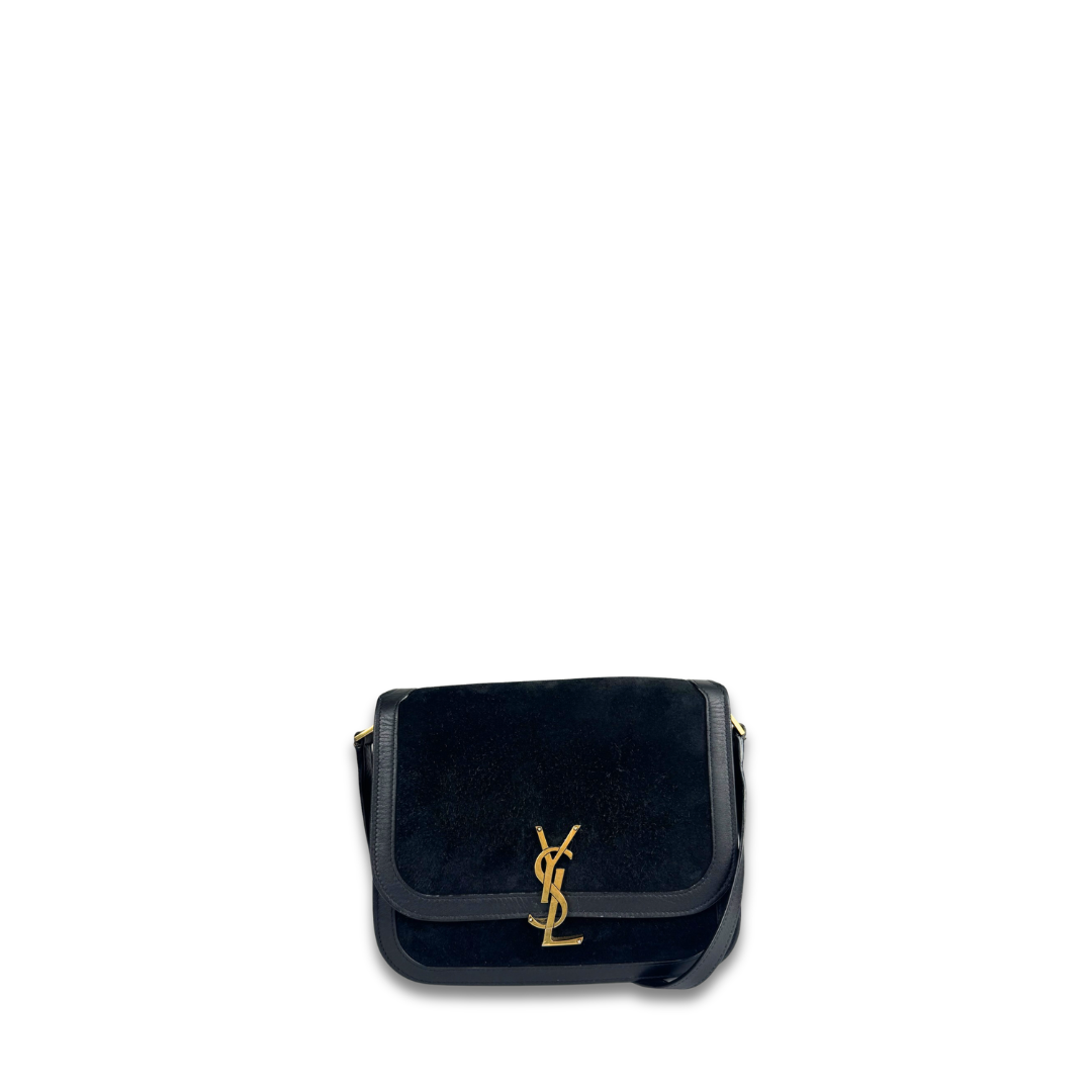 YSL Black Suede Solferino Medium Soft Satchel