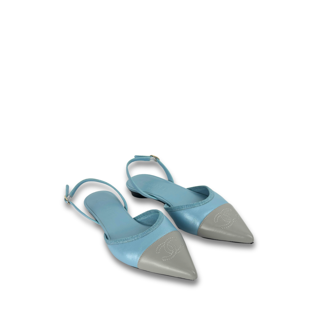 Chanel Pointed Cap-Toe Flat Slingbacks - Size 37