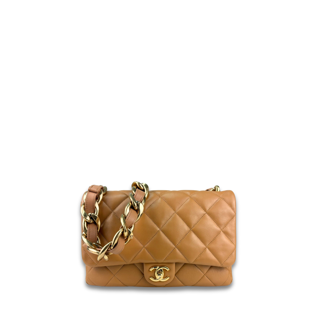Chanel Camel Lambskin Medium Funky Town Flap Bag