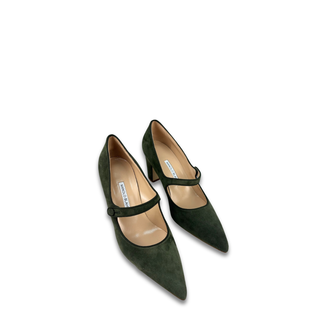 Manolo Blahnik Green Campariba Kid Suede Pumps-Size 40