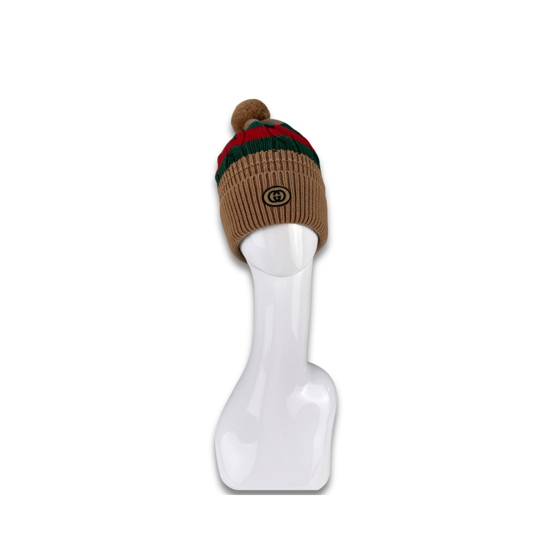 Gucci Striped Knit Pom Beanie