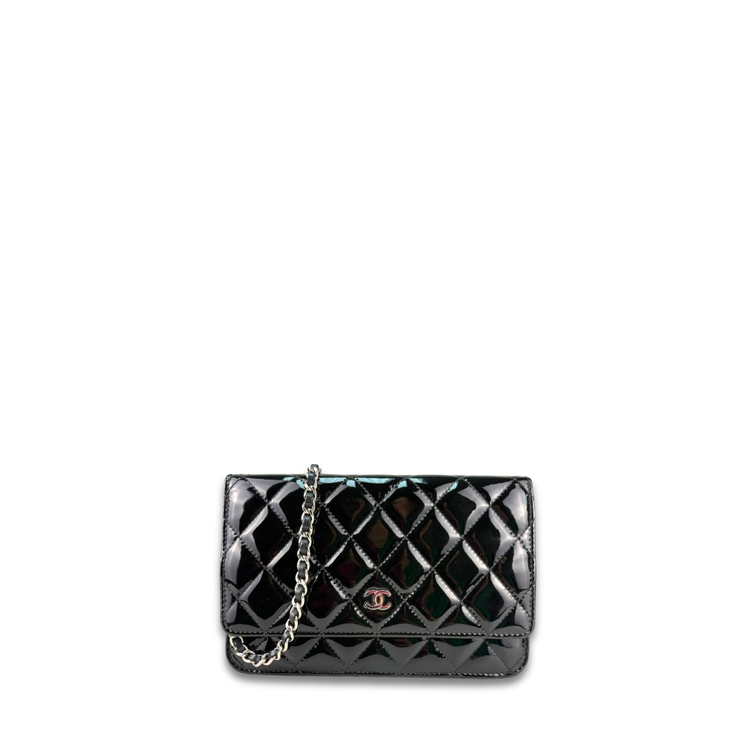 Chanel Black Patent Classic Wallet on Chain