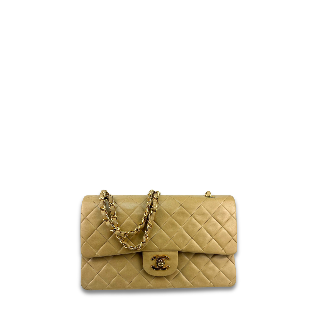 Chanel Beige Lambskin Classic Medium Double Flap