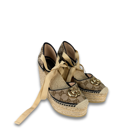 Gucci Canvas Marmont Espadrille Wedges - Size 35.5