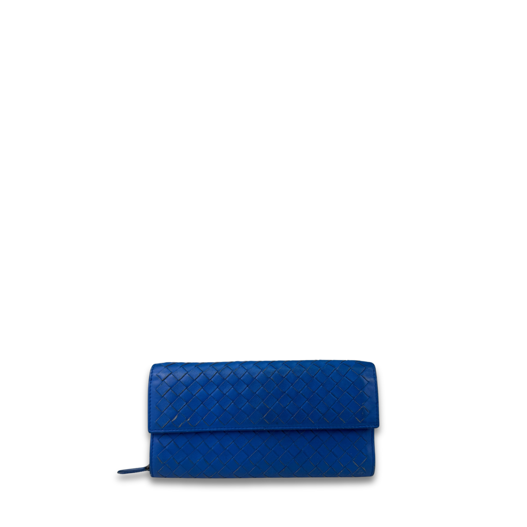 Bottega Veneta Blue Intrecciato Continental Flap Wallet