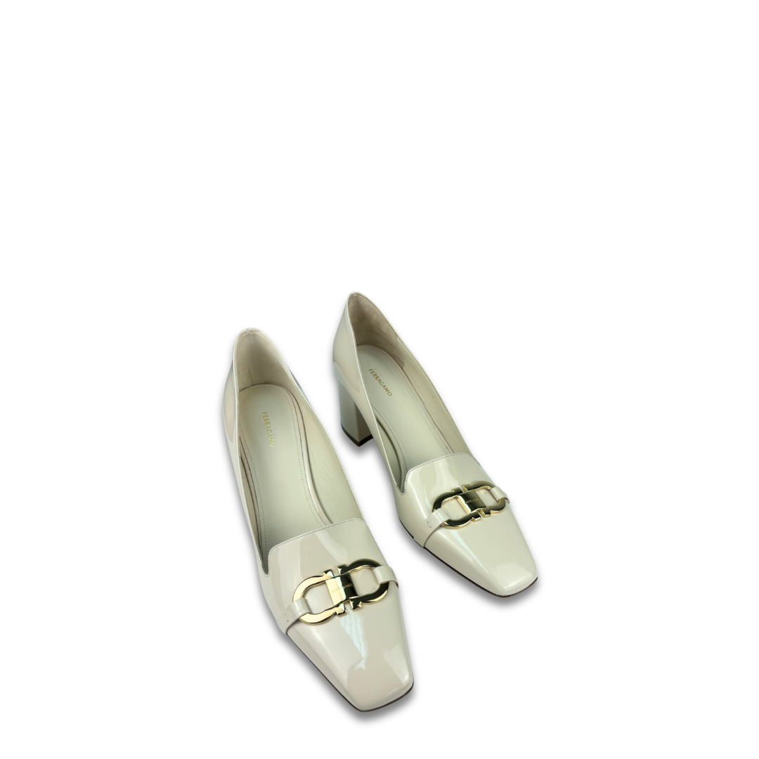 Ferragamo White Gancini Pumps-Size 10