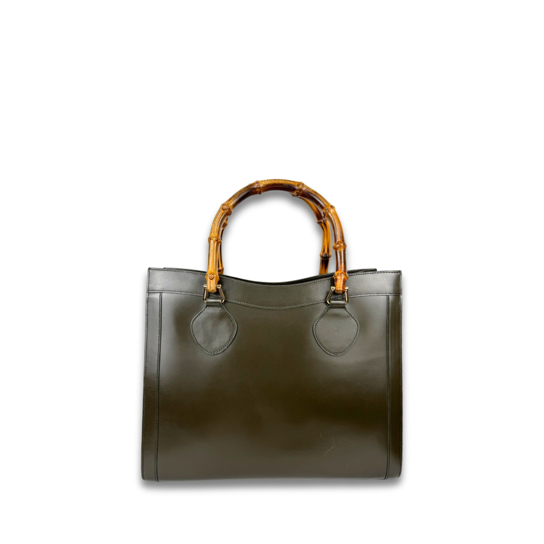 Gucci Diana Green Bamboo Tote Bag