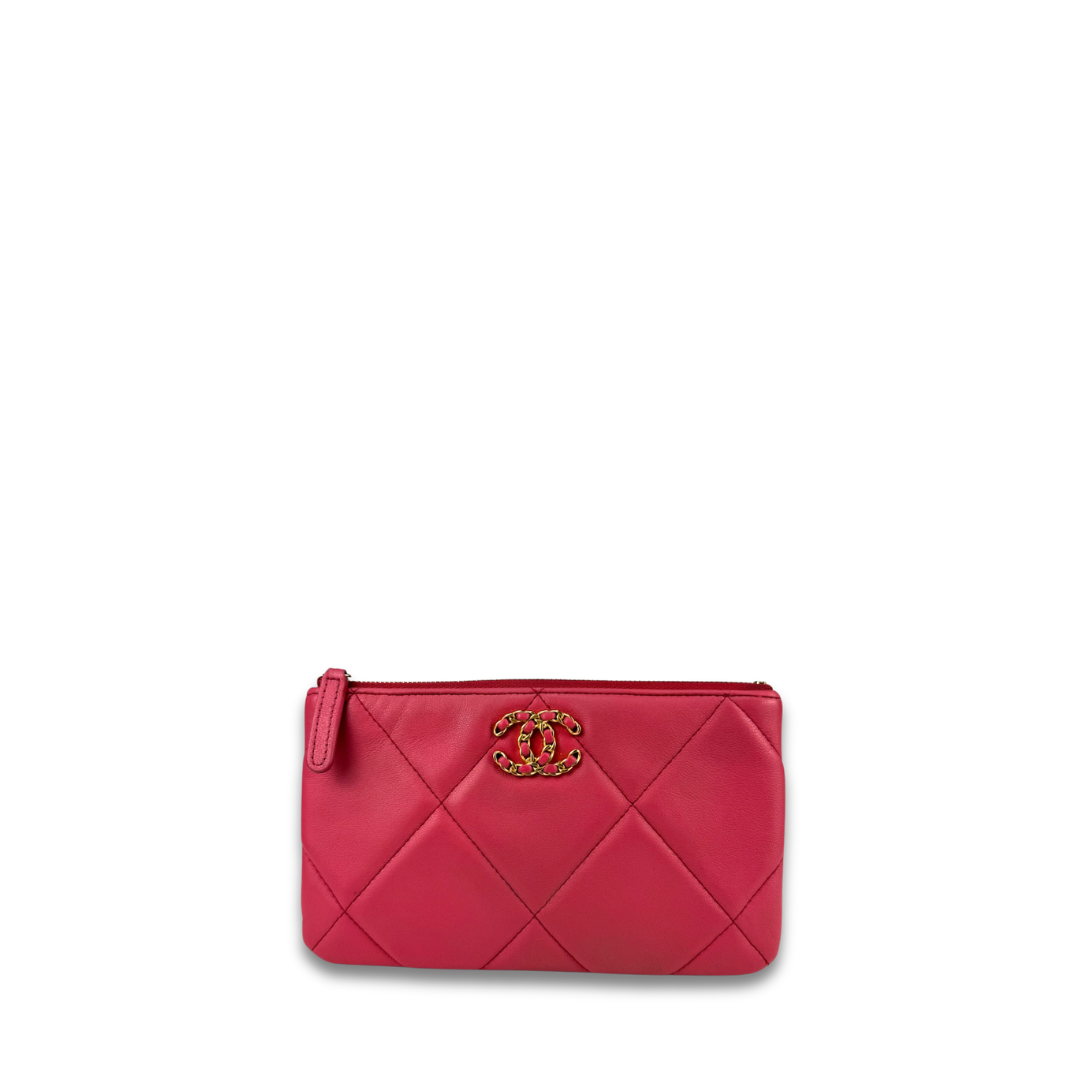 Chanel Pink Lambskin 19 Zipper Clutch
