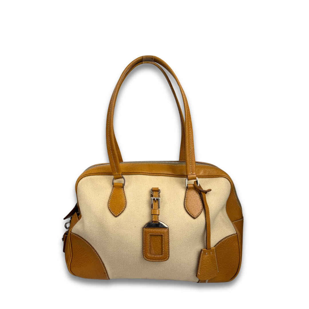 Prada Beige Canvas Bowler Bag