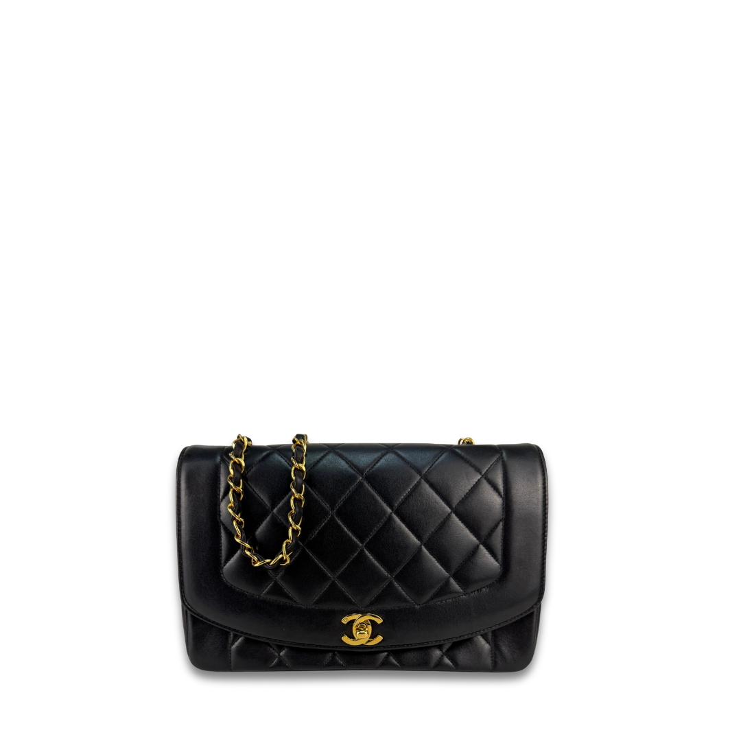 Chanel Black Lambskin Medium Diana