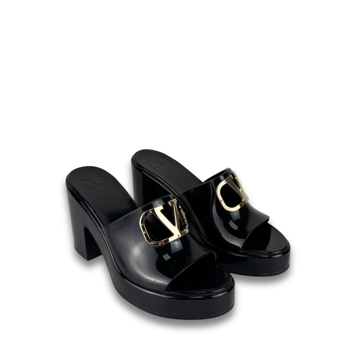 Valentino Shiny Rubber VLogo Mules - Size 37
