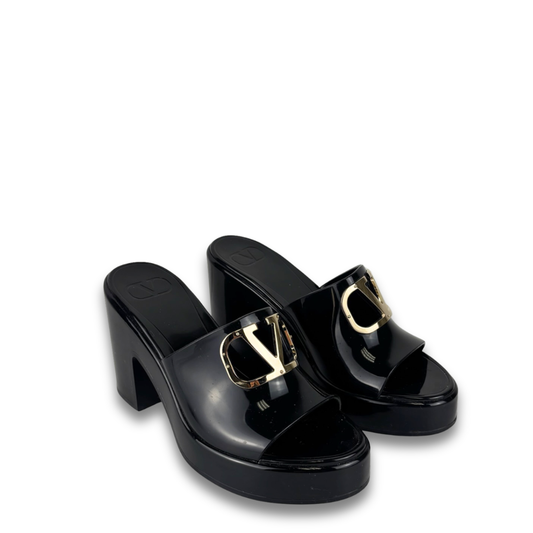 Valentino Shiny Rubber VLogo Mules - Size 37