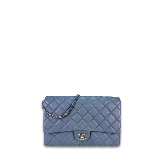 Chanel Blue Lambskin Classic Flap Clutch