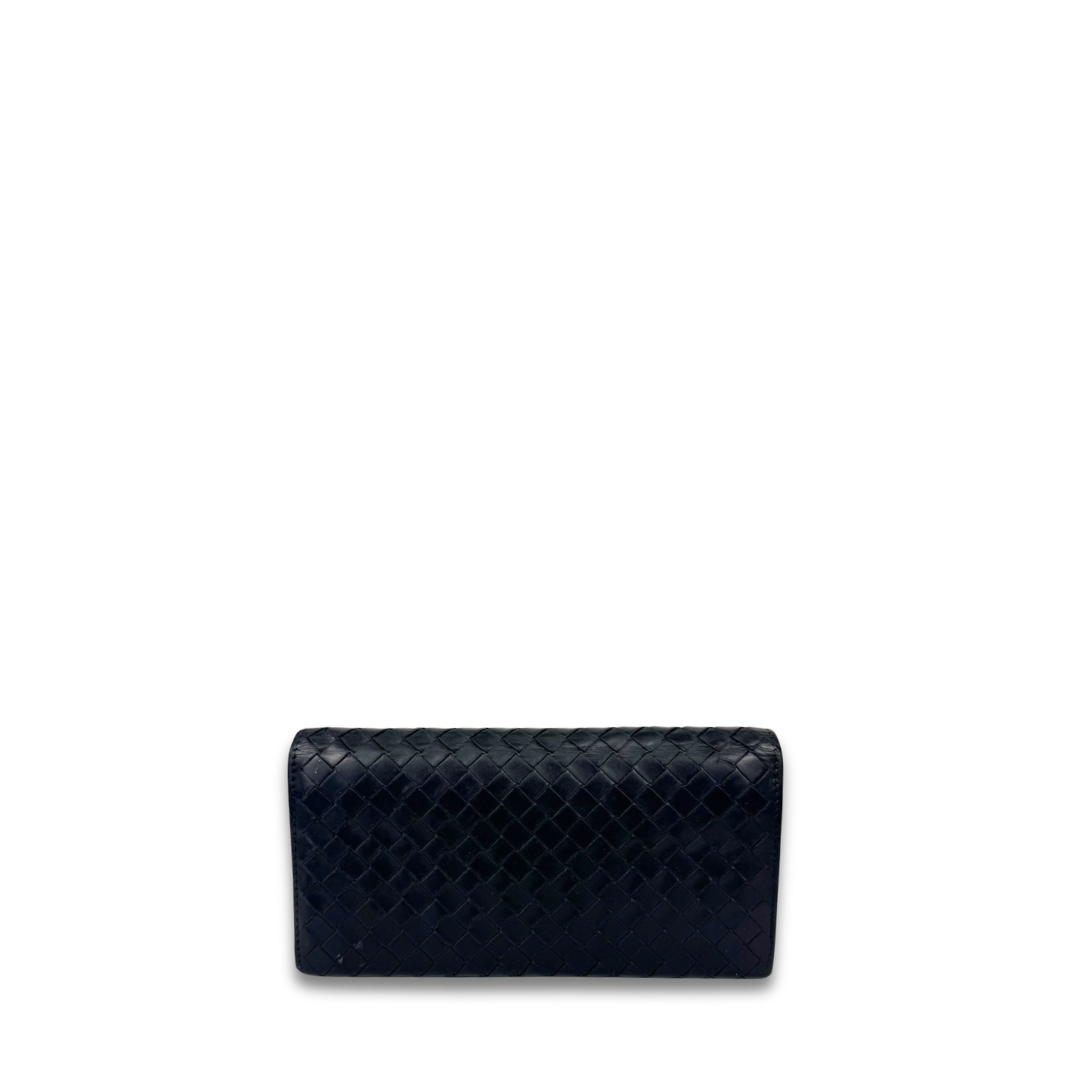 Bottega Veneta Black Intrecciato Long Bifold Wallet