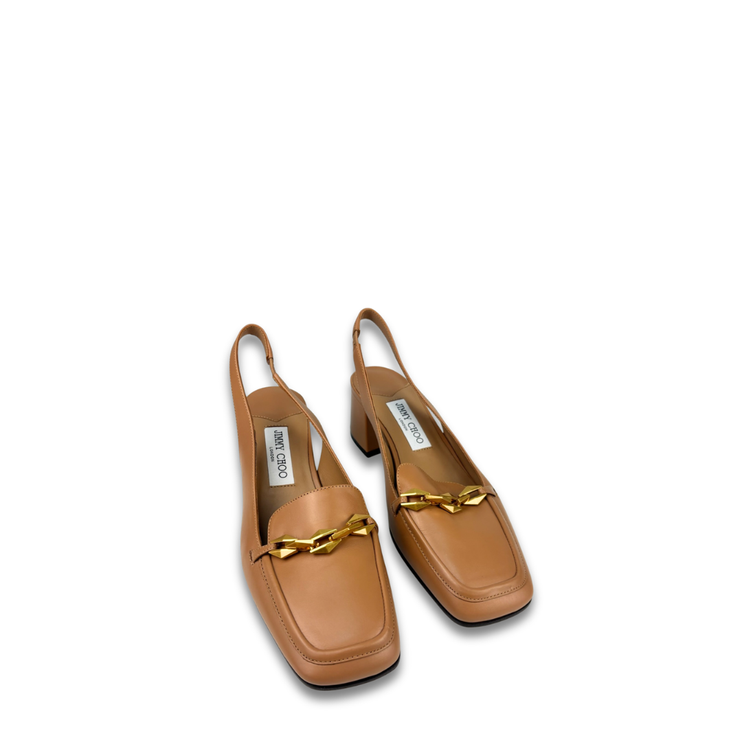 Jimmy Choo Tan Diamond Tilda 45 Slingbacks- Size 40