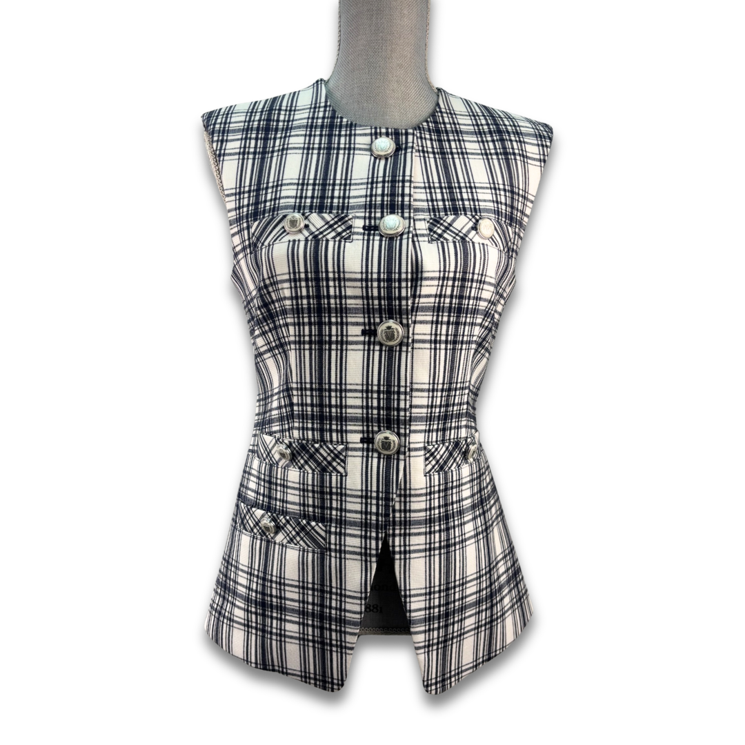 Veronica Beard Blue Plaid Vest/Pants Set- Size 2