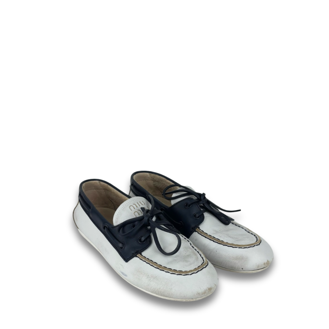 Miu Miu White Leather Deck Shoes - Size 36.5