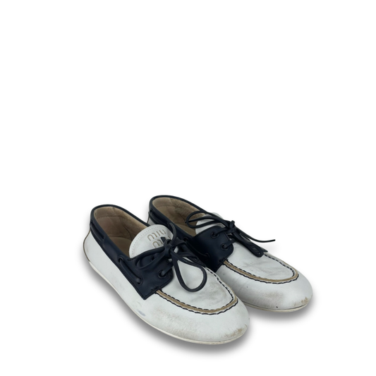 Miu Miu White Leather Deck Shoes - Size 36.5