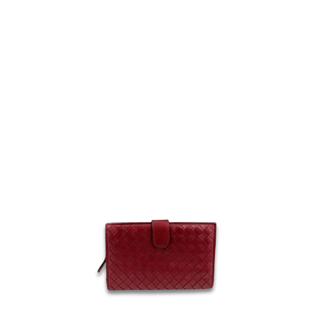 Bottega Veneta Dark Red Intrecciato Mid Size Wallet