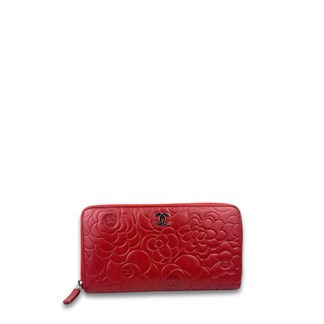 Chanel Red Camellia Zipper Wallet