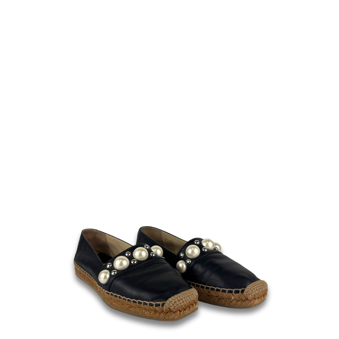 Jimmy Choo Dru Pearl Leather Espadrilles - Size 36