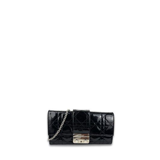 Dior Black Patent Cannage Chain Wallet