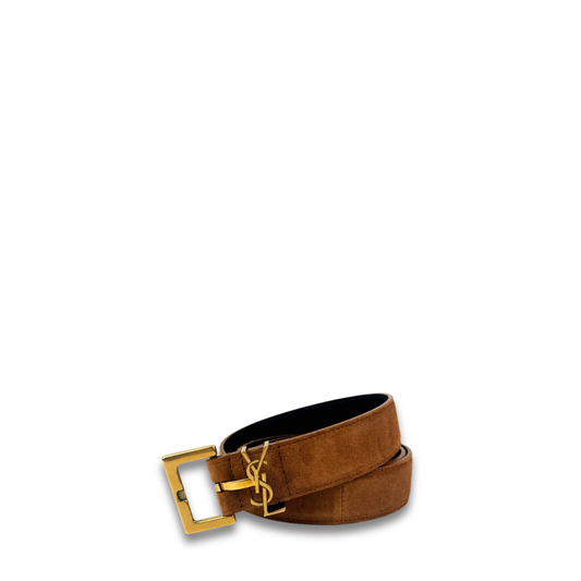 YSL Suede Monogram Belt - Size 85