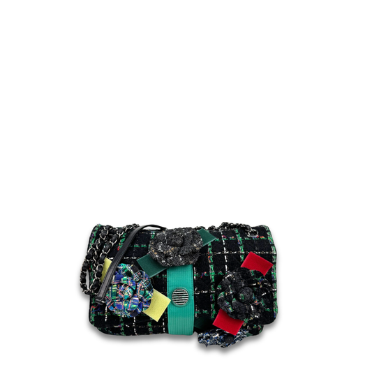 Chanel Multicolor Tweed Camellia Flap Bag