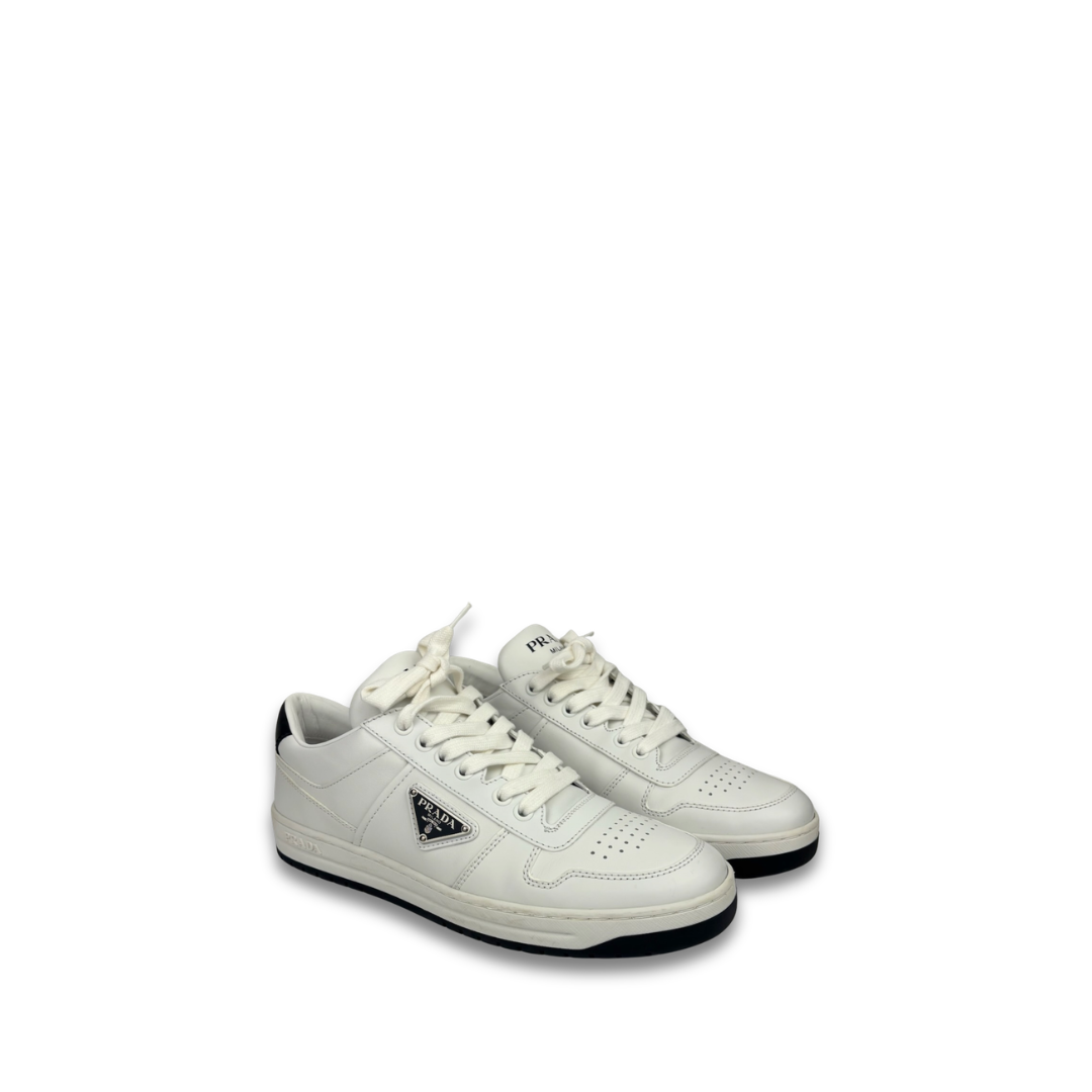 Prada White Leather Downtown Low Top Sneaker - Size 39