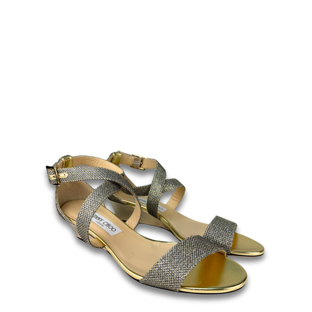 Jimmy Choo Gold Chiara Sandals - Size 40.5