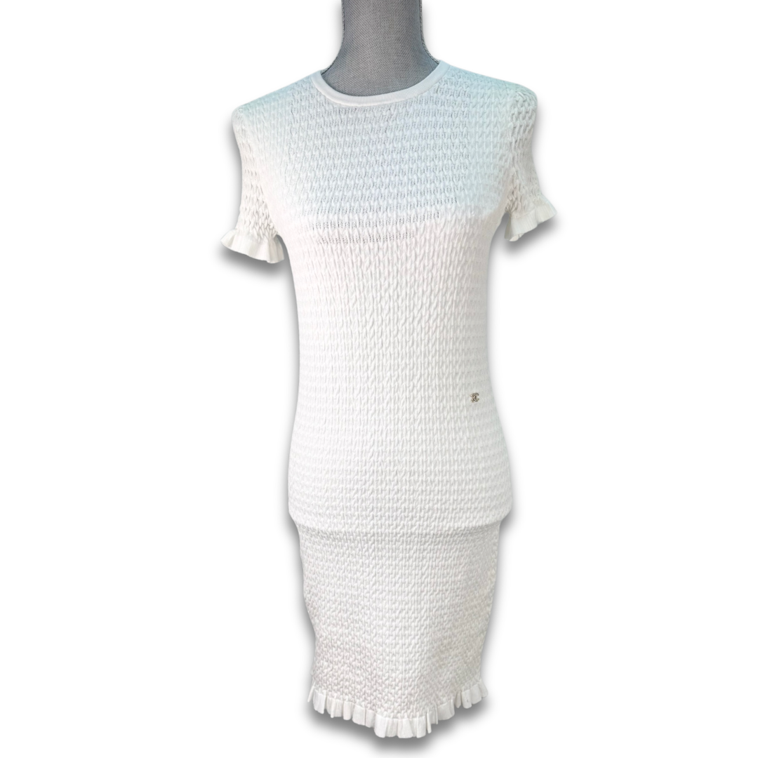 chanel white mini dress Chanel White Ruched Mini Dress