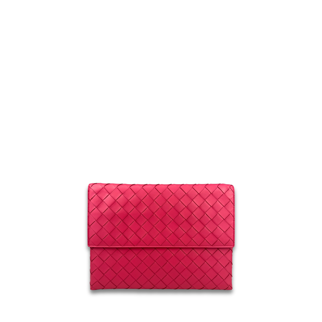 Bottega Veneta Pink Intrecciato Flap Clutch