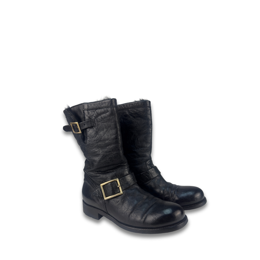 Jimmy Choo Crinkle Moto Boots - Size 38.5