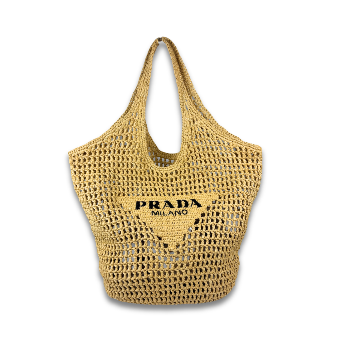 Prada Crochet Raffia Hobo Tote