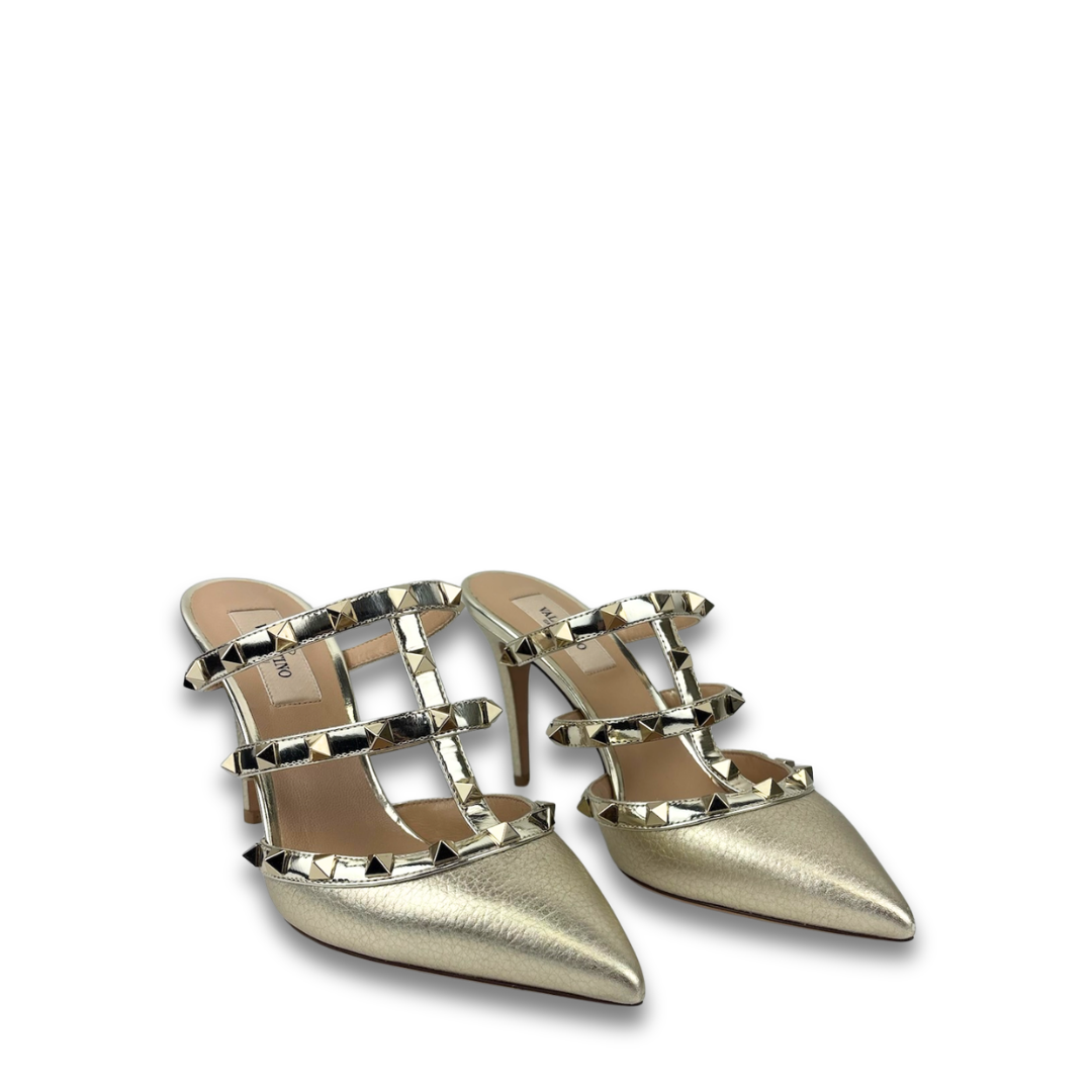 Valentino Metallic Rockstud Heeled Mules - Size 37