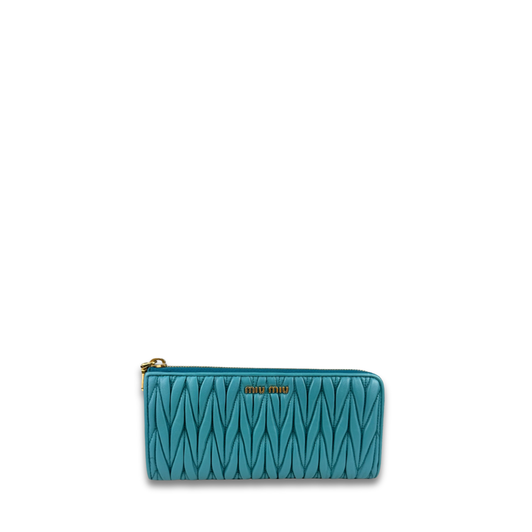 Miu Miu Turquoise Matelasse Continental Wallet