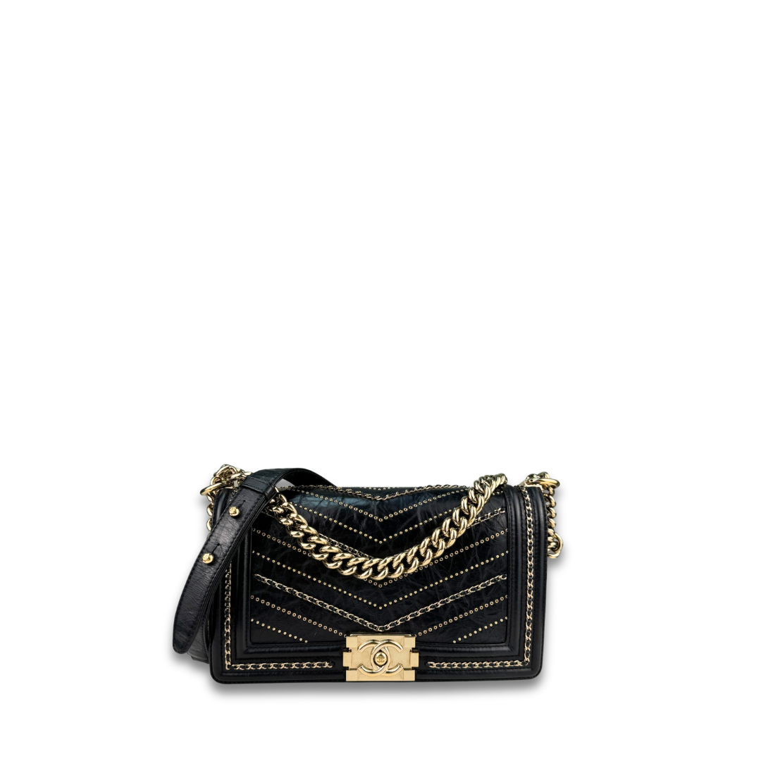 Chanel Chevron Embellished Old Medium Boy Bag